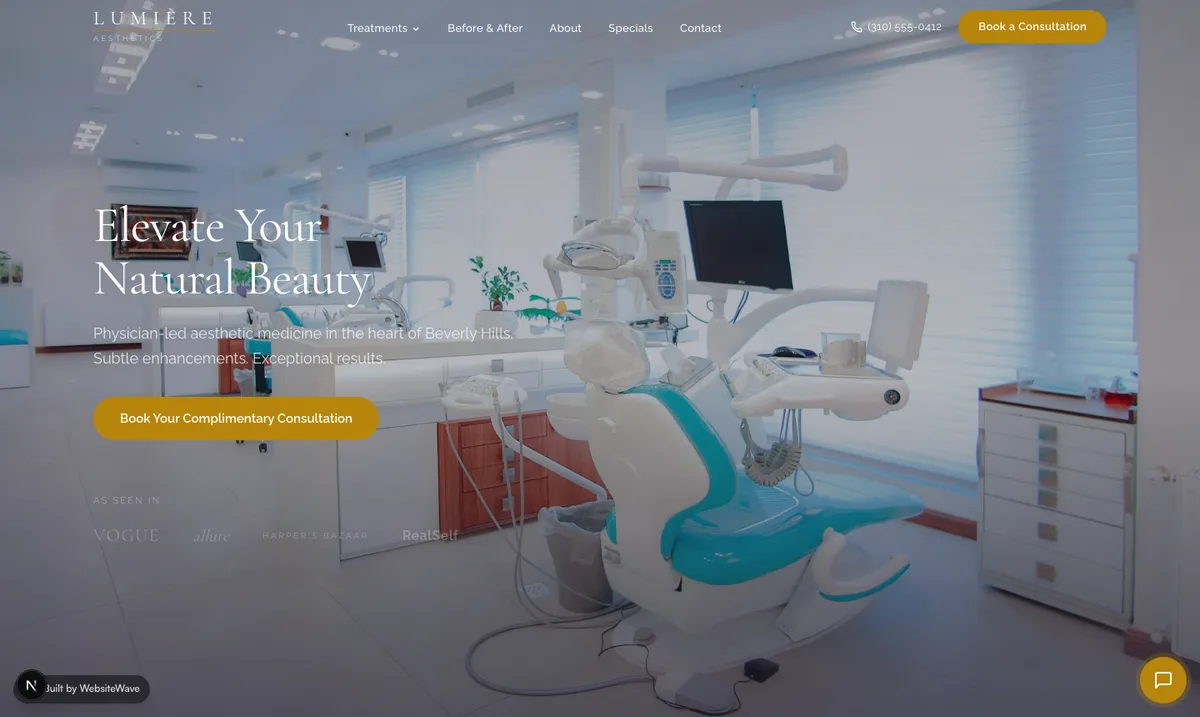 Lumière Aesthetics demo website — luxury med spa design by WebsiteWave